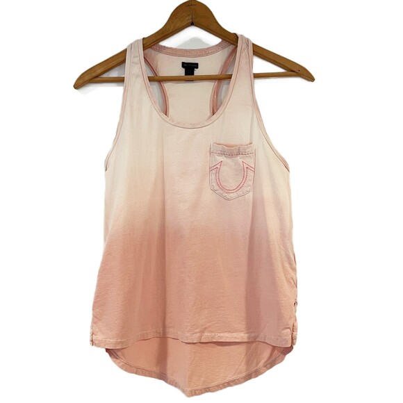 True Religion Pink Ombre Tank Top Big Stitch Hi Low Tank XS - Picture 2 of 8